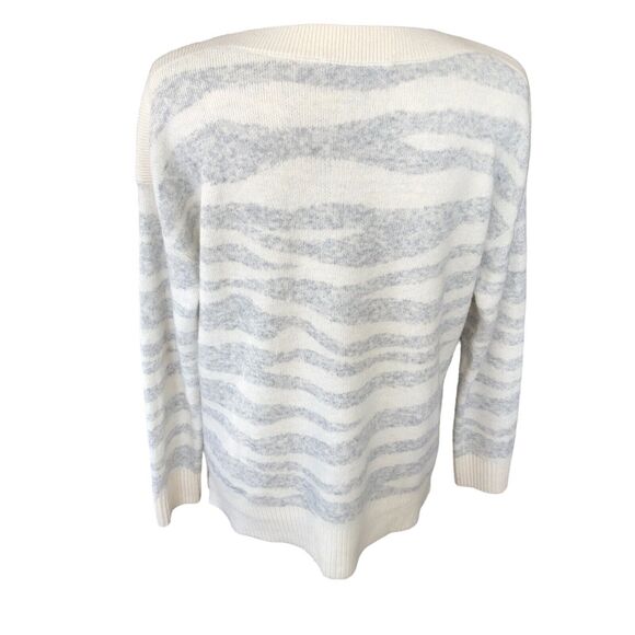 Ann Taylor Loft Gray White Wool Blend Zebra Striped Cozy Soft Tunic Sweater XS - Picture 5 of 12